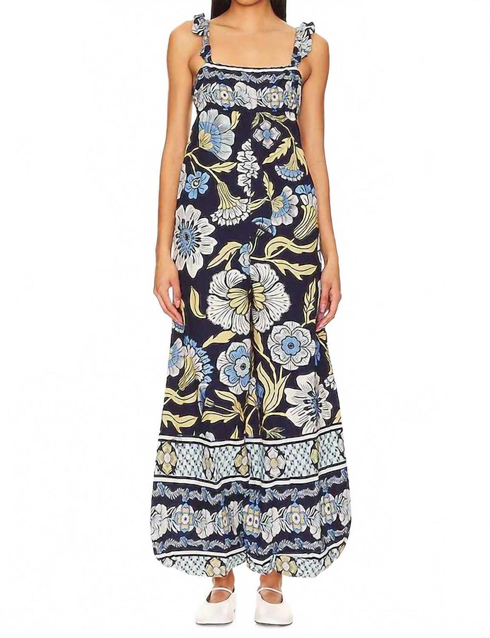 NEW FREE PEOPLE bali albright wide leg jumpsuit in navy combo - Picture 1 of 10